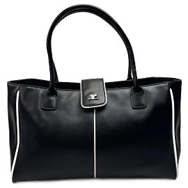 Vintage Courreges Leder Tasche Schwarz Weiß Schwarz
