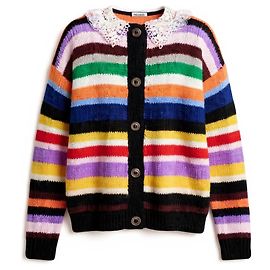 Cardigan Miu Miu Rayé Multicolore avec Col en Dentelle Noir