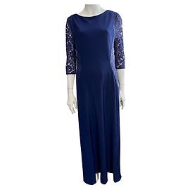 Vera Wang Robe de soirée avec traîne et inserts en dentelle Bleu