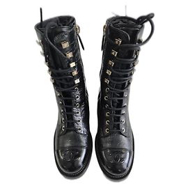 Botas Chanel de couro preto Preto