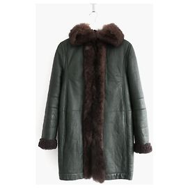 Cappotto in pelle e shearling verde Balenciaga x Nicolas Ghesquière Verde
