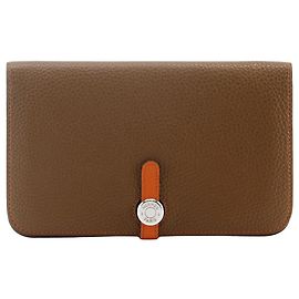 Carteira combinada Dogon Duo em couro Hermès Marrom
