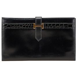 Cartera larga de piel box calf Béarn de Hermès Negro
