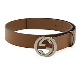 Gucci-Gucci Interlocking G Leather Belt-Brown