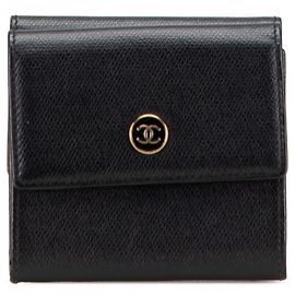 Portafoglio pieghevole a tre scomparti Chanel Coco Button Nero