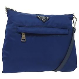 Prada Flat Messenger Tessuto with Leather Small Blue