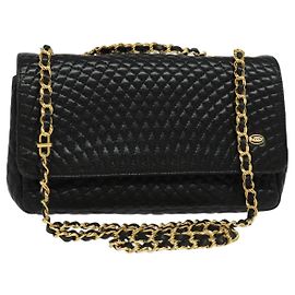 BALLY Borsa a Spalla con Catena Pelle Nera Oro Auth 141002 Nero D'oro