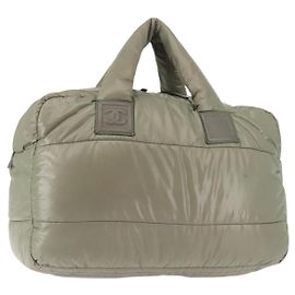 CHANEL Borsa Tote Cocoon Nylon Grigio Argento CC Auth BA5928 Marrone Argento