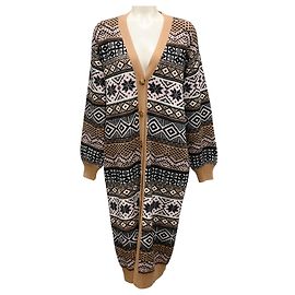 Ralph & Russo Cardigã Longo de Lã e Cashmere Camelo / Branco / Rosa Multicor