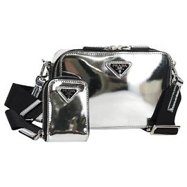 PRADA Shoulder Bag Leather Silver 2VH070 Auth 142285M Silvery