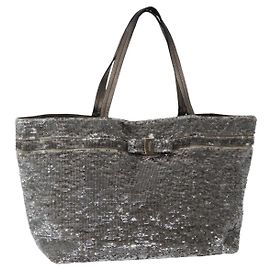 Salvatore Ferragamo Vala Tote Bag Sequin Silver Auth 142446 Silvery