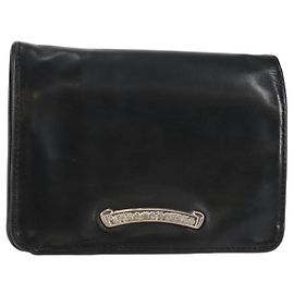 Billetera Compacta Joey de Cuero Negro Chrome Hearts Auth 136314M Negro