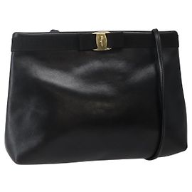 Borsa a Spalla Vala in Pelle Nera e Oro Auth BA6076 di Salvatore Ferragamo Nero D'oro