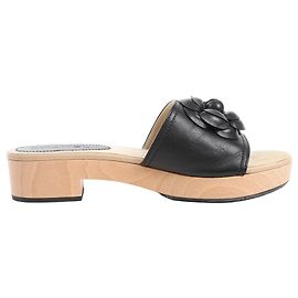 Mules en Bois de Camélia x Cuir Chanel en Noir, Taille 41 EU Noir