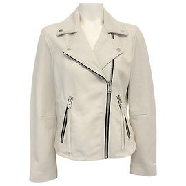 All Saints Ivory Leather Dalby Moto Jacket Cream