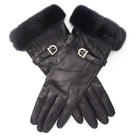 Luvas de couro de vison Gancini Salvatore Ferragamo Preto