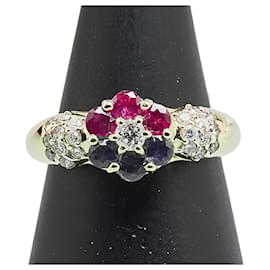 Autre Marque-Au750 Ruby Diamond Flower Ring-Golden