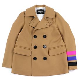 Autre Marque DSQUARED2 Double Breasted Pea Coat Wool Coat Beige