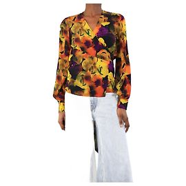 Ganni Top envolvente de mezcla de seda múltiple - tamaño UK 6 Multicolor