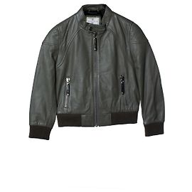 Philipp Plein Junior, giacca da motociclista in pelle khaki Marrone Verde
