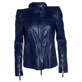 Roberto Cavalli, blue leather biker jacket Blue