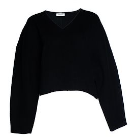 Totême Toteme, schwarzer cropped Rennes V-Ausschnitt Pullover Schwarz