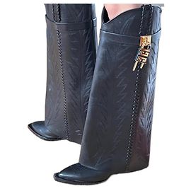 Givenchy Shark Lock Cowboy Boots Black Lambskin Black