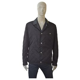 Louis Vuitton Black Quilted & Bull Leather Raincoat Jacket size 54 Black