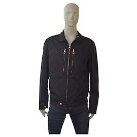 Giacca in pelle da uomo Louis Vuitton nera con zip dorata frontale, taglia 52 Nero