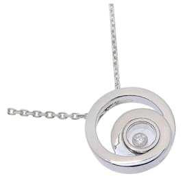 Chopard Colar Pendente Duplo Círculo Happy Spirit em Ouro Branco 18K com Diamantes Prata