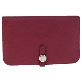 Billetera combinada Dogon Duo de cuero Hermès Roja