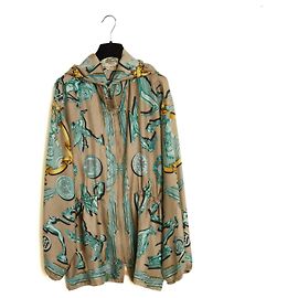 Parka Hermès 1991 FR42 Les Parures du Vent Chaqueta de Seda Twill US14 US10 Hermes Multicolor