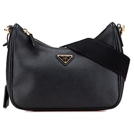 Bolsa de ombro com placa de logo triangular Prada Preto