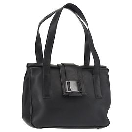 Bolsa de Ombro Vala em Couro Preto e Prata da Salvatore Ferragamo Auth BA6023 Preto Prata