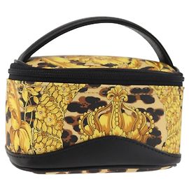 Pochette de maquillage Gianni Versace en PVC cuir jaune or Auth BA5833 Doré Jaune