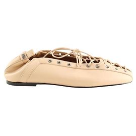 Ganni Ballerine in pelle beige con lacci Beige