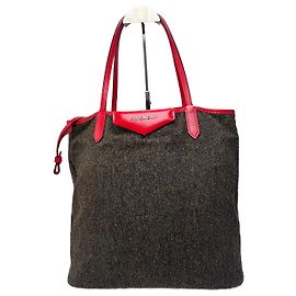 Vintage Givenchy Antigona Wool Patent Leather Tote Bag grey Red Grey