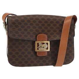 Céline CELINE Macadam Canvas Shoulder Bag PVC Leather Brown Gold Auth bs29090 Brown Golden