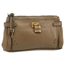 Chloé Chloe Paddington Accessory Pouch Leather Silver Beige Auth bs29428 Silvery Beige