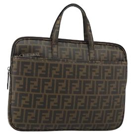 FENDI Zucca Canvas PC Case Black Brown Auth SW1528 Brown Black