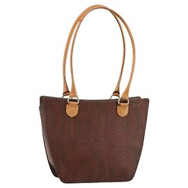 Bolsa de mão ETRO em couro PVC marrom e dourado Auth bs29096 Marrom Dourado
