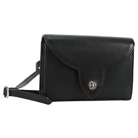 Bolsa de bolso quadrada em couro preto e prata com patch Flare BS da Chrome Hearts Auth 134880M Preto Prata