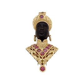 Autre Marque Broche G.NARDI, "Moretto", oro amarillo, rubí, ébano. Otro
