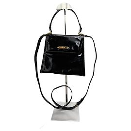 Céline Bolsa de couro patente preta Celine Paris 2 em 1 vintage Preto
