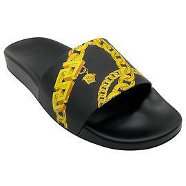 Versace Black / Gold Medusa Chain Pool Slides Black