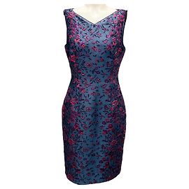 Autre Marque Robe de cocktail en jacquard floral bleu / rose Talbot Runhof Bleu
