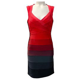 Herve Leger Red / Black Gradient Bandage Dress Red