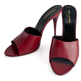 Saint Laurent Amber Leather High Heel Mule 40 Burgundy Dark red
