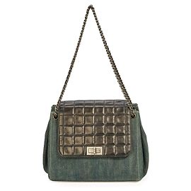 Borsa Chanel Reissue Accordion Flap in denim blu e pelle nera Nero Blu