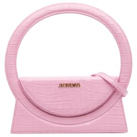 Jacquemus-Jacquemus Pink Crocodile Embossed Calfskin Le Sac Rond Bag-Pink